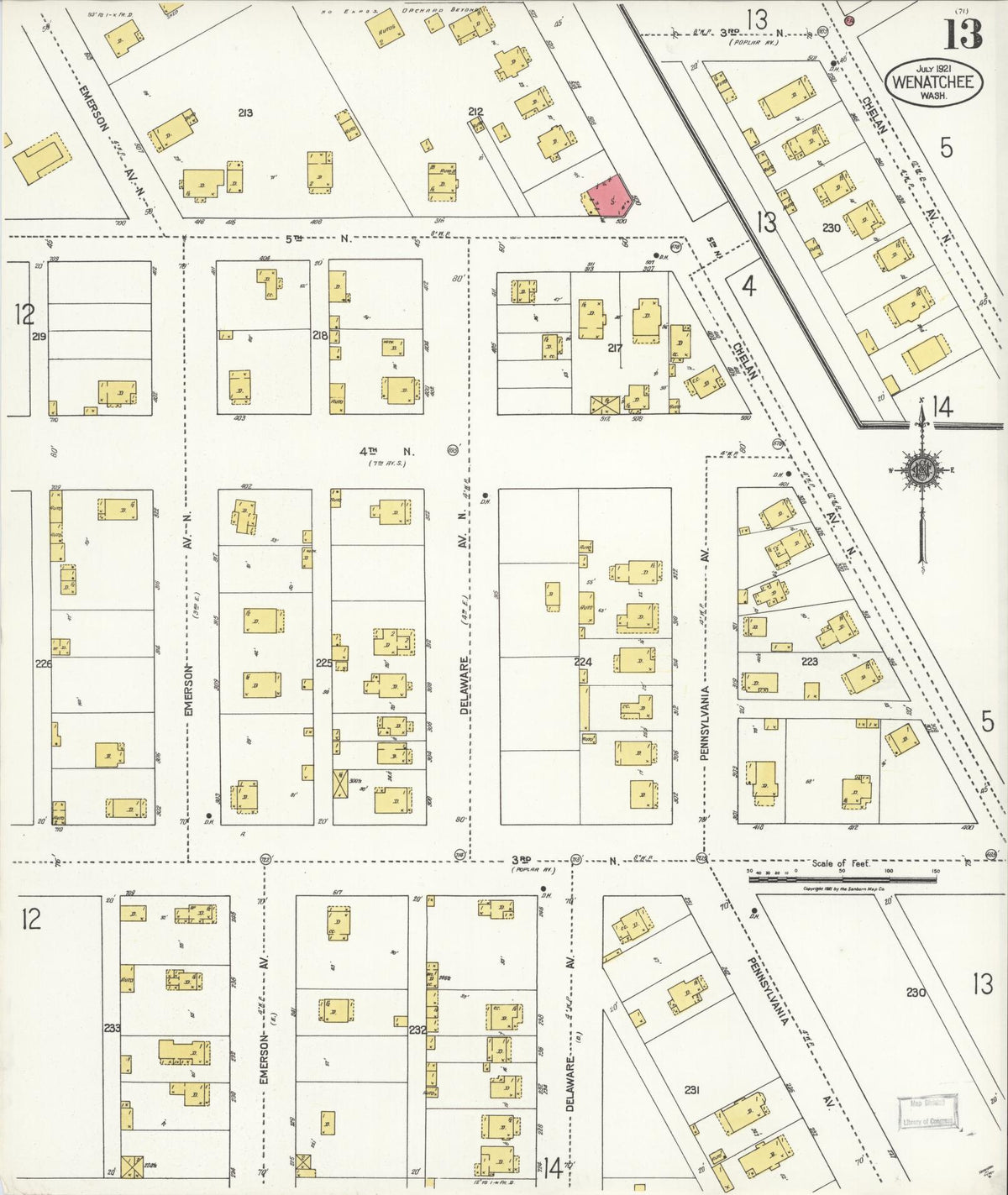 Sanborn Fire Insurance Map from Wenatchee, Chelan County, Washington (1921), Sheet #0013 - Historic Sanborn Fire Insurance Map Print, vintage old map wall art, antique decor, genealogy gift, Washington Washington map