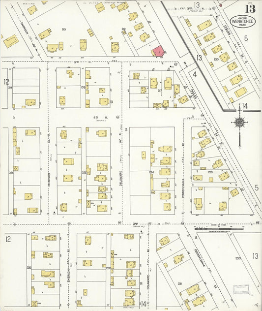 Sanborn Fire Insurance Map from Wenatchee, Chelan County, Washington (1921), Sheet #0013 - Historic Sanborn Fire Insurance Map Print, vintage old map wall art, antique decor, genealogy gift, Washington Washington map