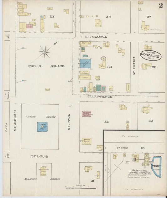 Sanborn Fire Insurance Map from Gonzales, Gonzales County, Texas (1885), Sheet #0002 - Historic Sanborn Fire Insurance Map Print, vintage old map wall art, antique decor, genealogy gift, Texas Texas map