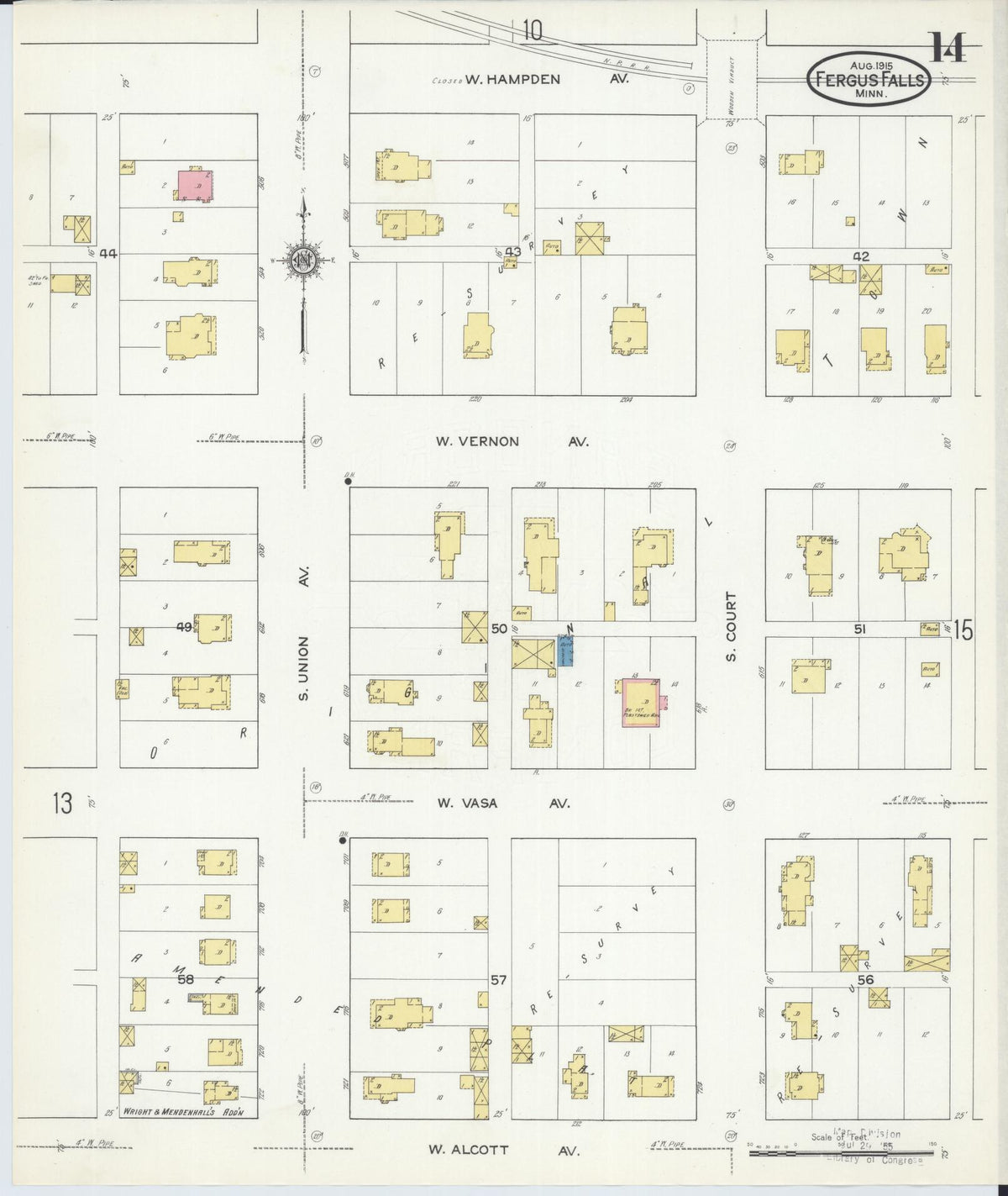 Sanborn Fire Insurance Map from Fergus Falls, Otter Tail County, Minnesota (1915), Sheet #0014 - Complete Map Set gallery image, historic Sanborn map, vintage wall art, Minnesota Minnesota