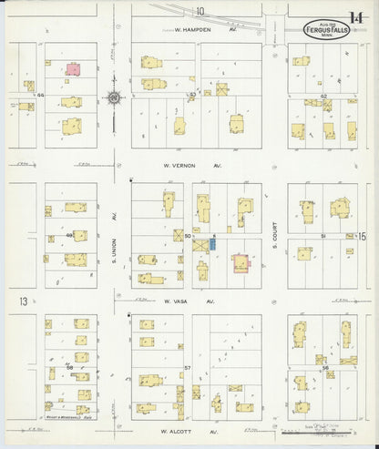 Sanborn Fire Insurance Map from Fergus Falls, Otter Tail County, Minnesota (1915), Sheet #0014 - Complete Map Set gallery image, historic Sanborn map, vintage wall art, Minnesota Minnesota