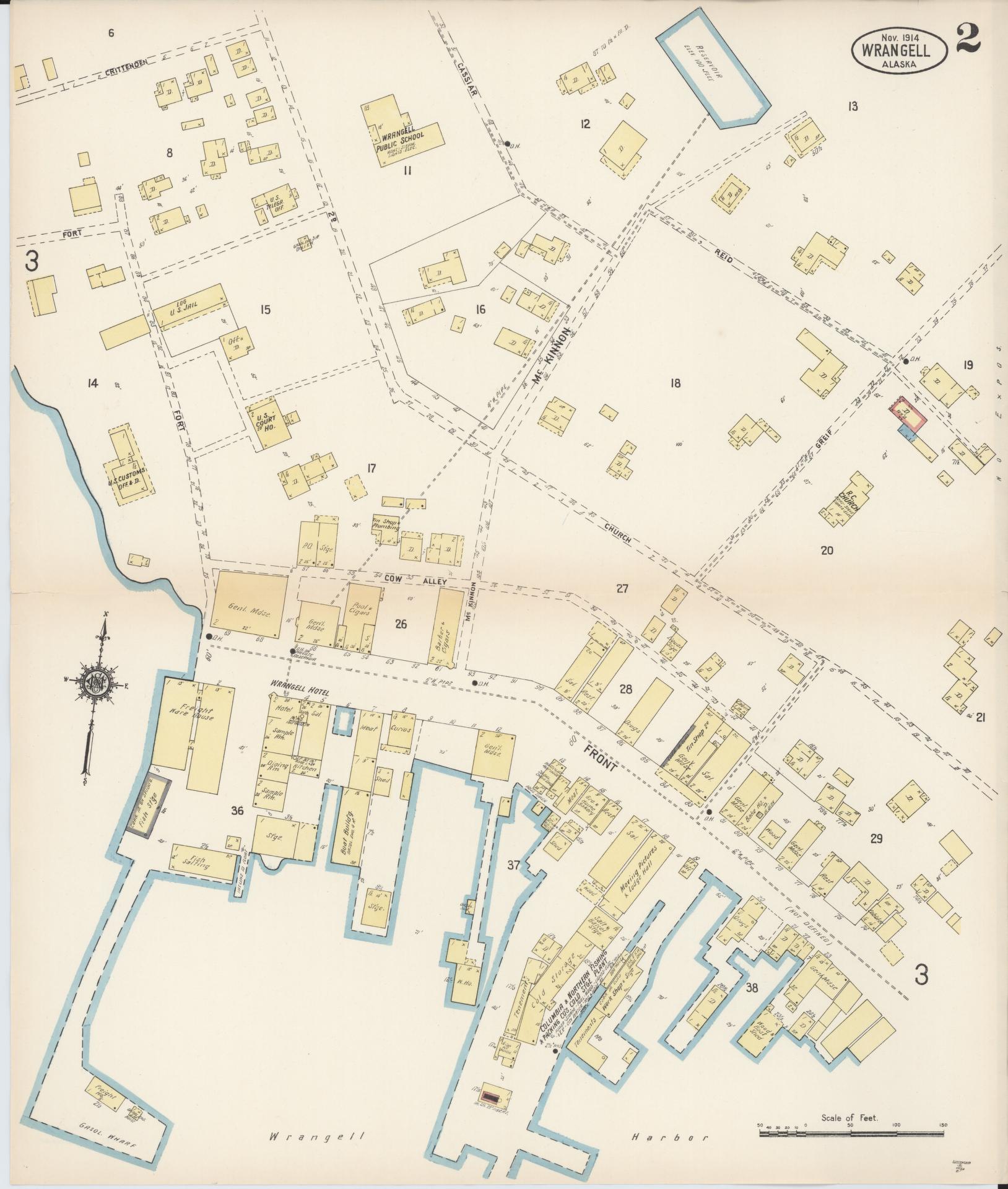 Sanborn Fire Insurance Map from Wrangell, Wrangell-Petersburg County, Alaska (1914), Sheet #0002 - Historic Sanborn Fire Insurance Map Print, vintage old map wall art, antique decor, genealogy gift, Alaska Alaska map