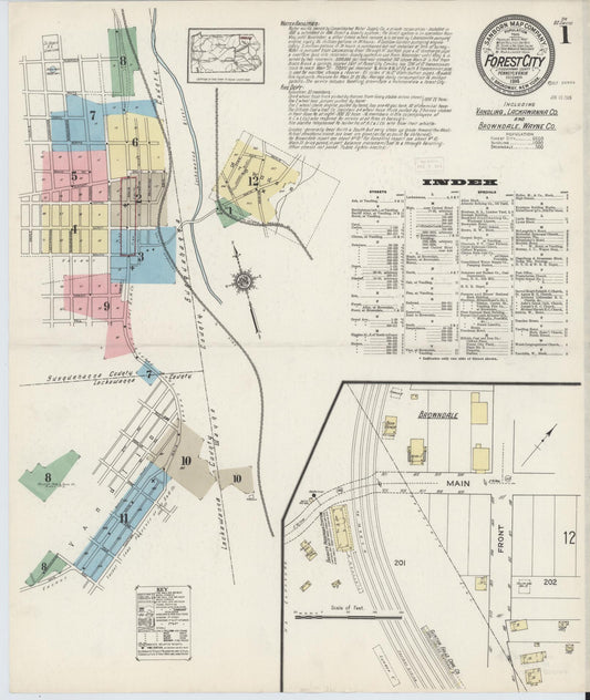 Sanborn Fire Insurance Map from Forest City, Susquehanna County, Pennsylvania (1914), Sheet #0001 - Historic Sanborn Fire Insurance Map Print, vintage old map wall art, antique decor, genealogy gift, Pennsylvania Pennsylvania map
