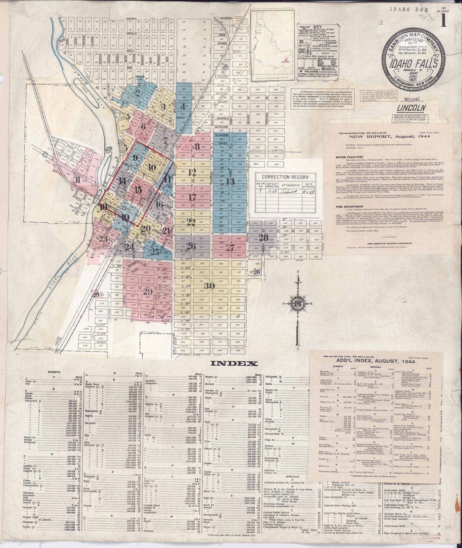 Sanborn Fire Insurance Map from Idaho Falls, Bonneville County, Idaho (1948), Sheet #0001 - Historic Sanborn Fire Insurance Map Print, vintage old map wall art, antique decor, genealogy gift, Idaho Idaho map