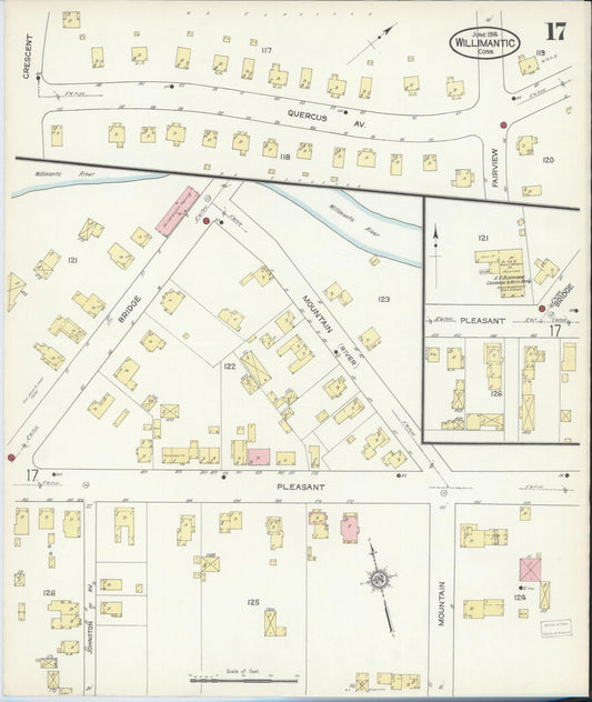 Sanborn Fire Insurance Map from Willimantic, Windham County, Connecticut (1914), Sheet #0017 - Historic Sanborn Fire Insurance Map Print, vintage old map wall art, antique decor, genealogy gift, Connecticut Connecticut map