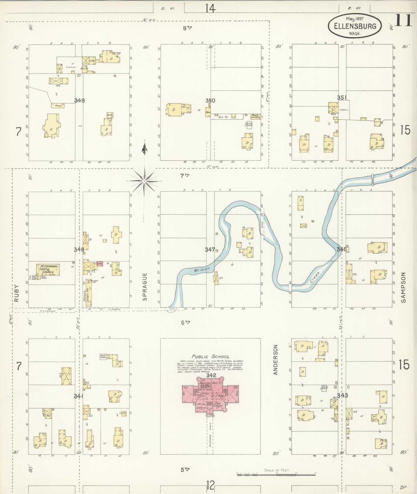 Sanborn Fire Insurance Map from Ellensburg, Kittitas County, Washington (1897), Sheet #0011 - Complete Map Set gallery image, historic Sanborn map, vintage wall art, Washington Washington