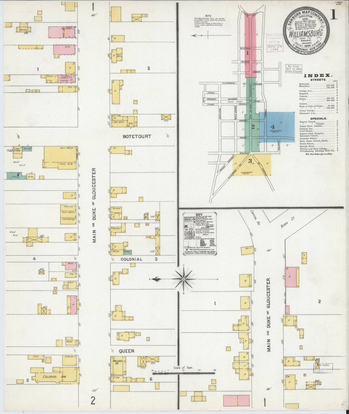 Sanborn Fire Insurance Map from Williamsburg, Independent Cities, Virginia (1904), Sheet #0001 - Complete Map Set gallery image, historic Sanborn map, vintage wall art, Virginia Virginia