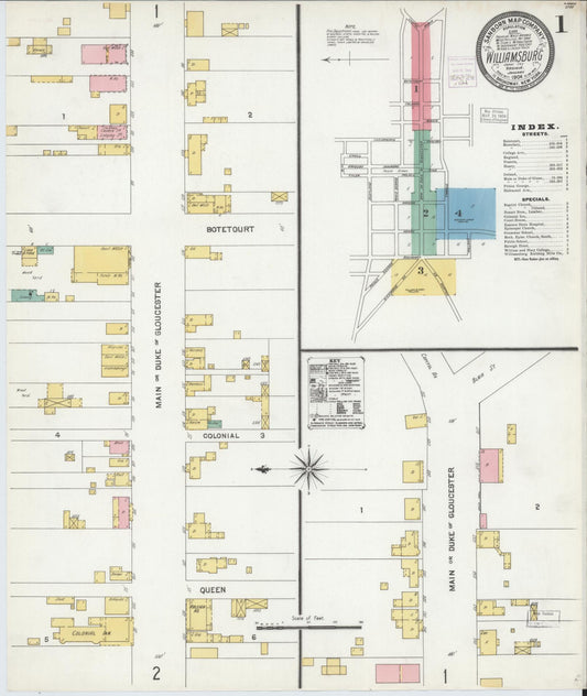 Sanborn Fire Insurance Map from Williamsburg, Independent Cities, Virginia (1904), Sheet #0001 - Complete Map Set gallery image, historic Sanborn map, vintage wall art, Virginia Virginia