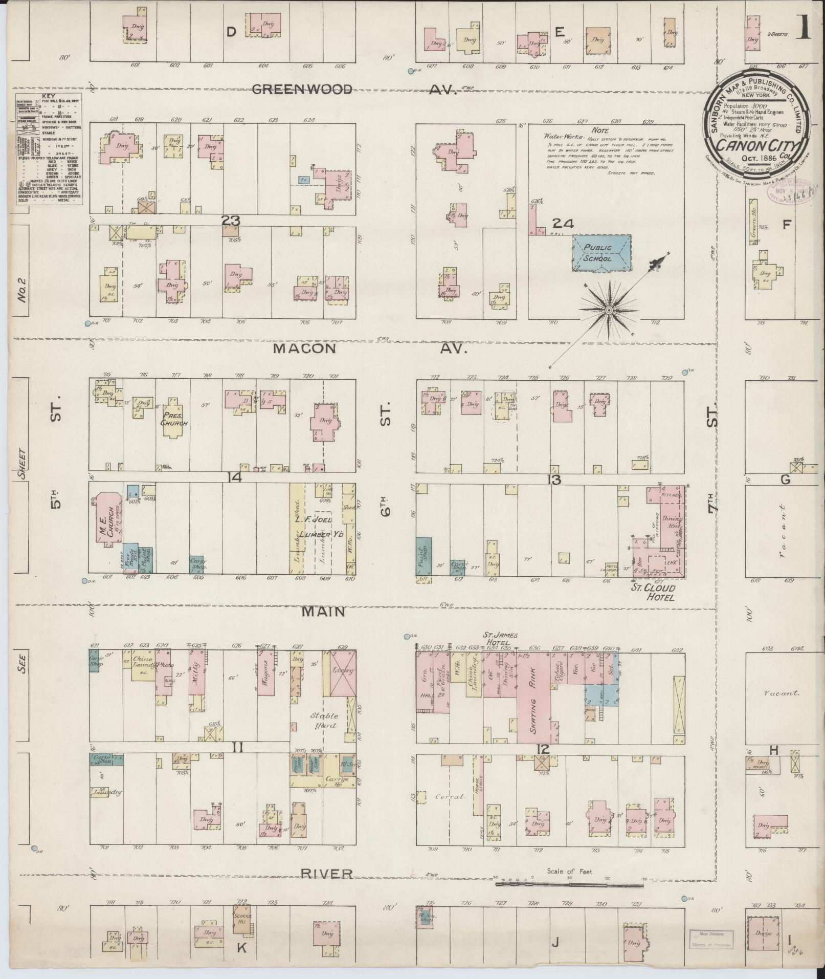 Sanborn Fire Insurance Map from Canon City, Fremont County, Colorado (1886), Sheet #0001 - Complete Map Set gallery image, historic Sanborn map, vintage wall art, Colorado Colorado