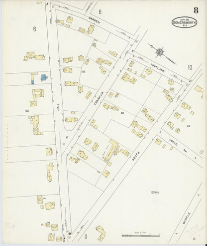 Sanborn Fire Insurance Map from Somersworth, Strafford County, New Hampshire (1912), Sheet #0008 - Complete Map Set gallery image, historic Sanborn map, vintage wall art, Maine Maine
