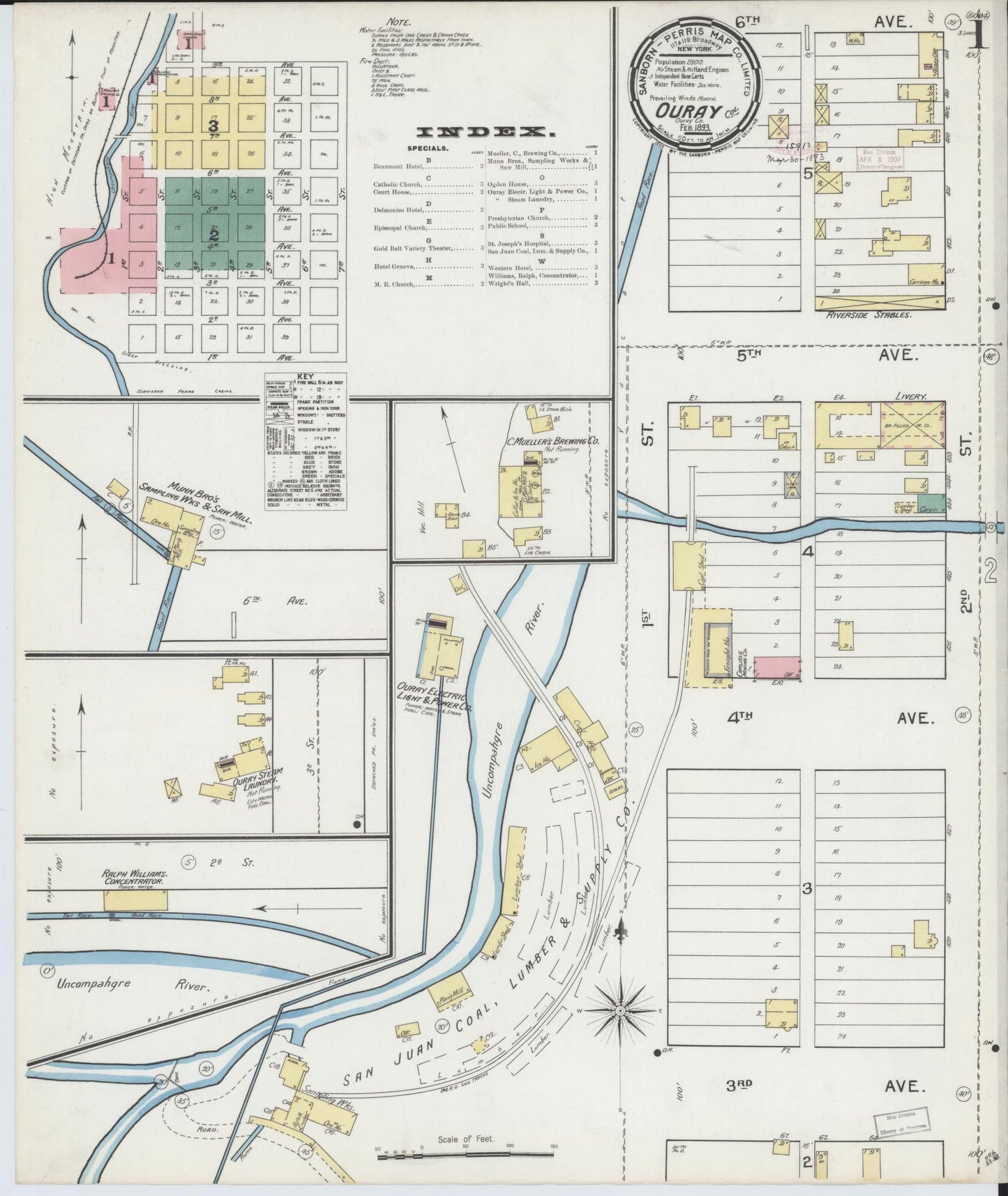 Sanborn Fire Insurance Map from Ouray, Ouray County, Colorado (1893), Sheet #0001 - Historic Sanborn Fire Insurance Map Print, vintage old map wall art, antique decor, genealogy gift, Colorado Colorado map