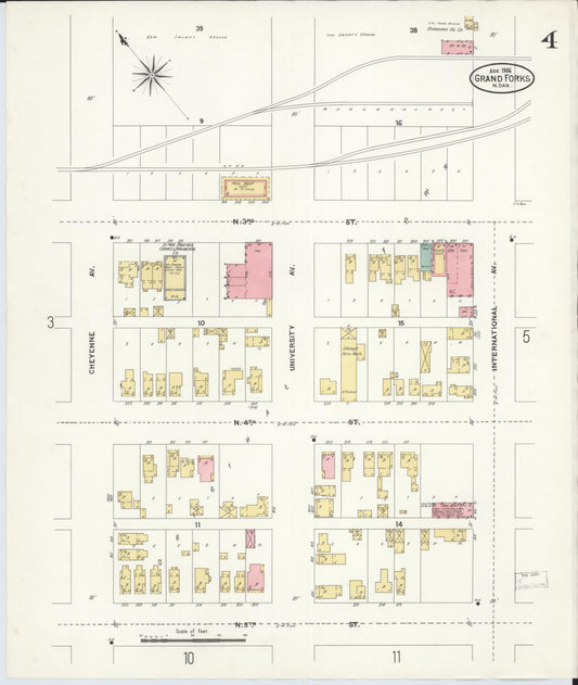 Sanborn Fire Insurance Map from Grand Forks, Grand Forks County, North Dakota (1906), Sheet #0004 - Historic Sanborn Fire Insurance Map Print, vintage old map wall art, antique decor, genealogy gift, North Dakota North Dakota map