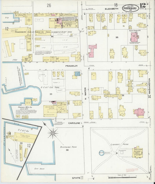 Sanborn Fire Insurance Map from Ogdensburg, St. Lawrence County, New York (1909), Sheet #0012 - Historic Sanborn Fire Insurance Map Print, vintage old map wall art, antique decor, genealogy gift, New York New York map