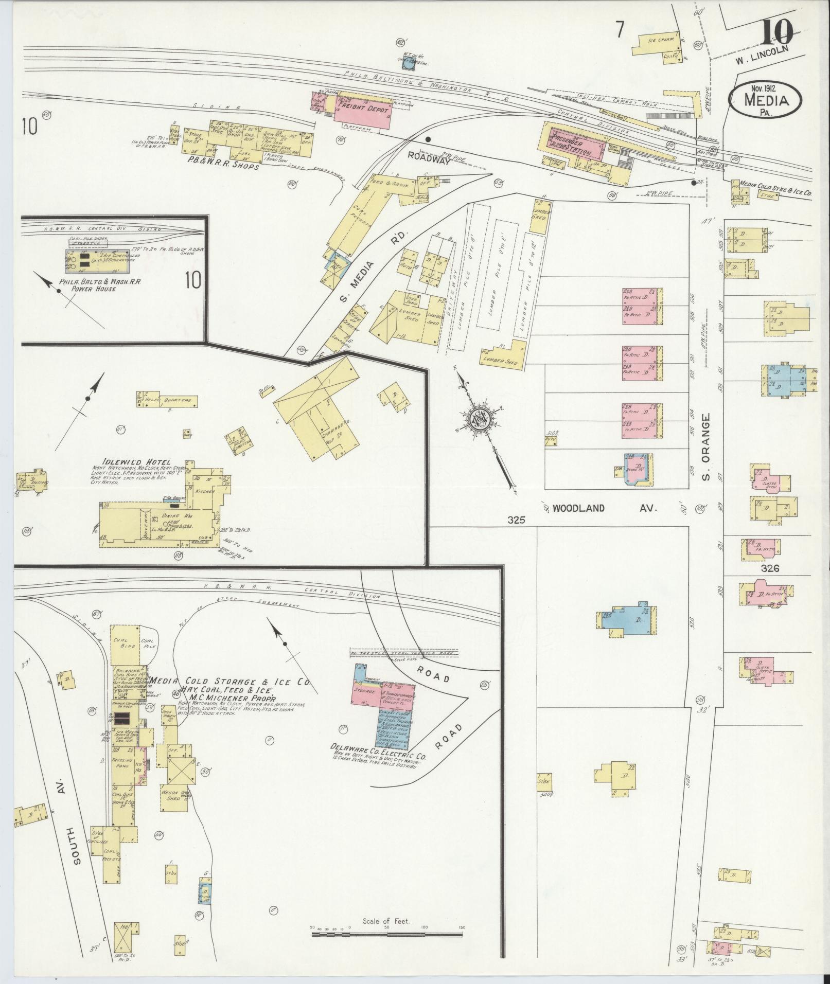 Sanborn Fire Insurance Map from Media, Delaware County, Pennsylvania (1912), Sheet #0010 - Historic Sanborn Fire Insurance Map Print, vintage old map wall art, antique decor, genealogy gift, Media Delaware map