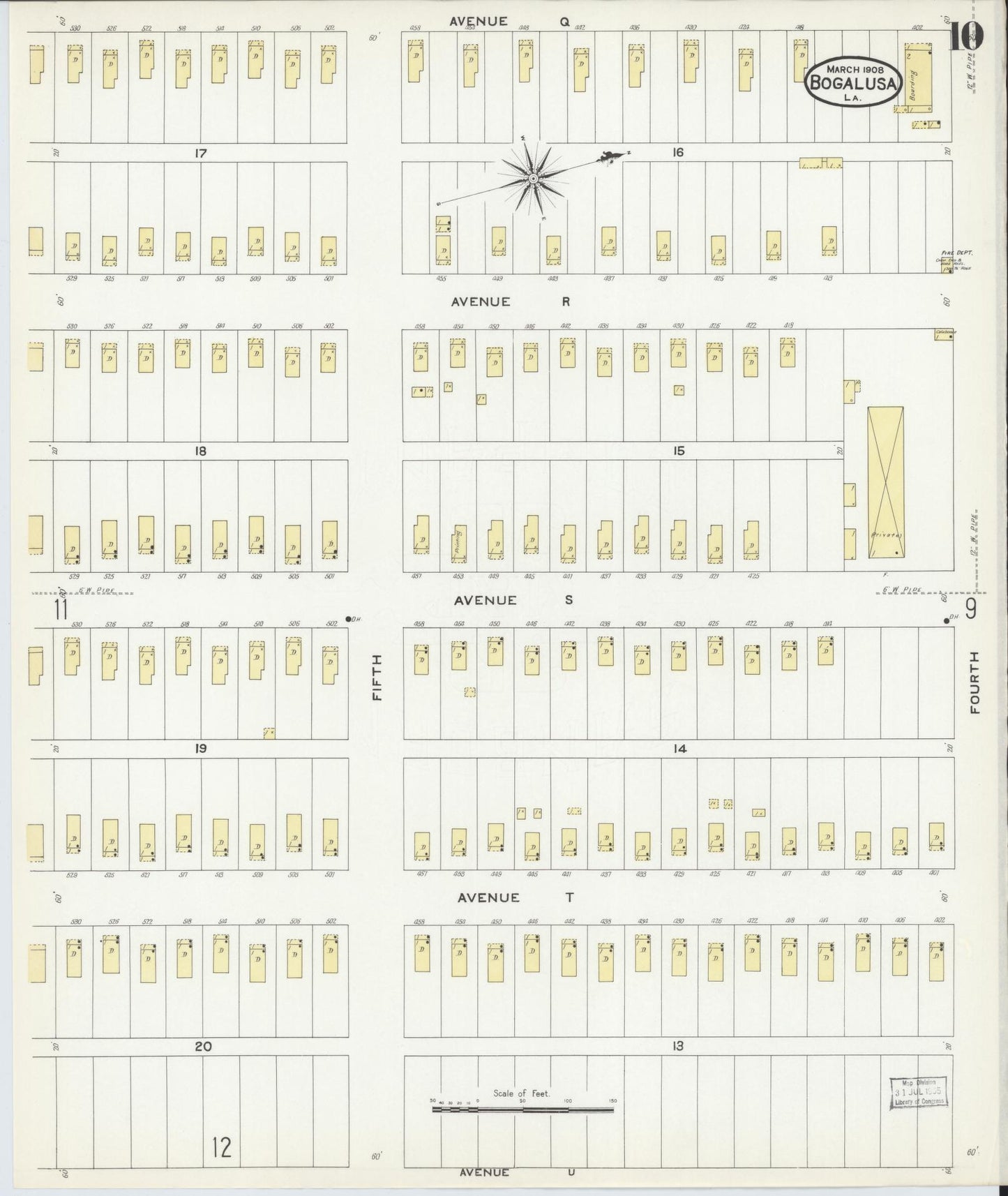 Sanborn Fire Insurance Map from Bogalusa, Washington Parish, Louisiana (1908), Sheet #0010 - Historic Sanborn Fire Insurance Map Print, vintage old map wall art, antique decor, genealogy gift, Louisiana Louisiana map