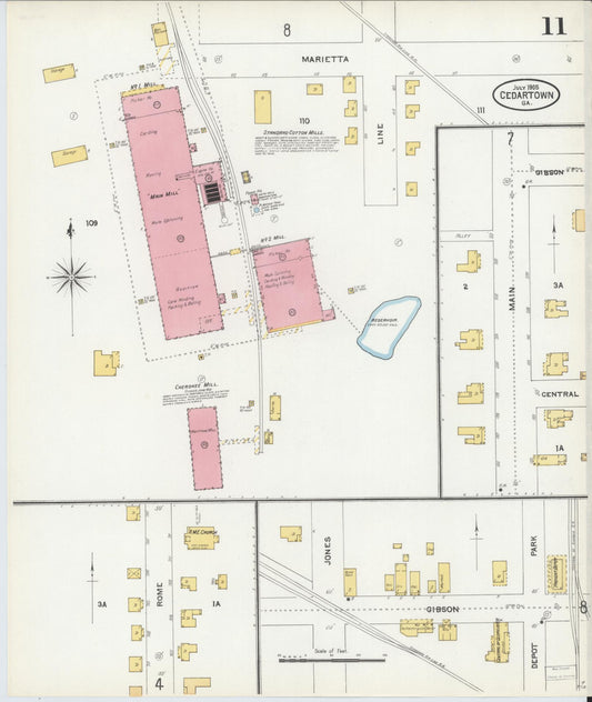 Sanborn Fire Insurance Map from Cedartown, Polk County, Georgia (1905), Sheet #0011 - Historic Sanborn Fire Insurance Map Print, vintage old map wall art, antique decor, genealogy gift, Georgia Georgia map