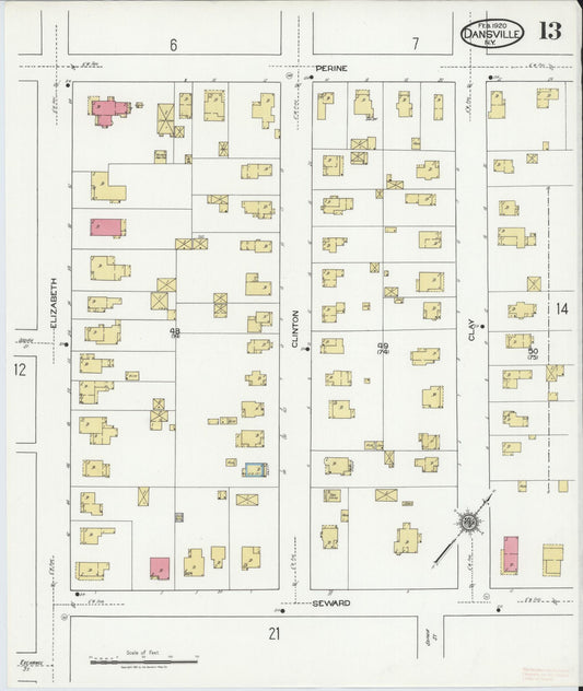 Sanborn Fire Insurance Map from Dansville, Livingston County, New York (1920), Sheet #0013 - Historic Sanborn Fire Insurance Map Print, vintage old map wall art, antique decor, genealogy gift, New York New York map