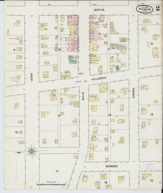 Sanborn Fire Insurance Map from Homer, Calhoun County, Michigan (1888), Sheet #0002 - Historic Sanborn Fire Insurance Map Print, vintage old map wall art, antique decor, genealogy gift, Michigan Michigan map