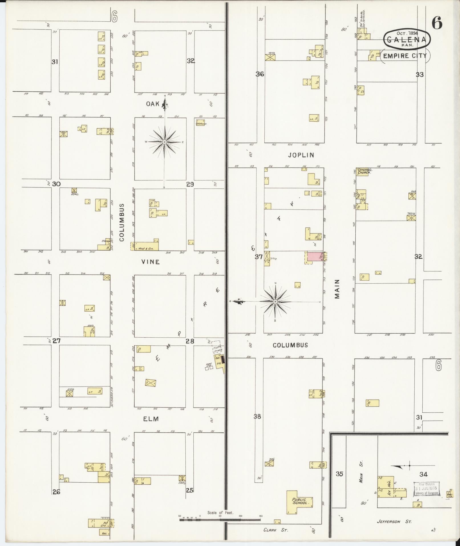 Sanborn Fire Insurance Map from Galena, Cherokee County, Kansas (1894), Sheet #0006 - Historic Sanborn Fire Insurance Map Print, vintage old map wall art, antique decor, genealogy gift, Kansas Kansas map