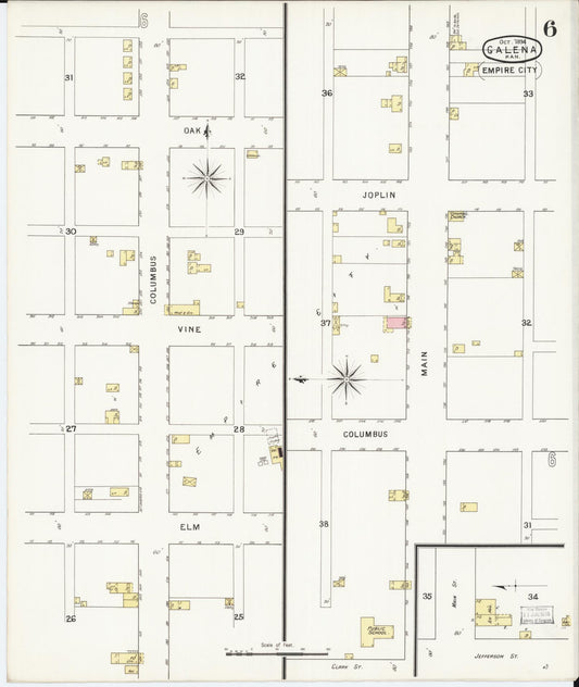 Sanborn Fire Insurance Map from Galena, Cherokee County, Kansas (1894), Sheet #0006 - Historic Sanborn Fire Insurance Map Print, vintage old map wall art, antique decor, genealogy gift, Kansas Kansas map