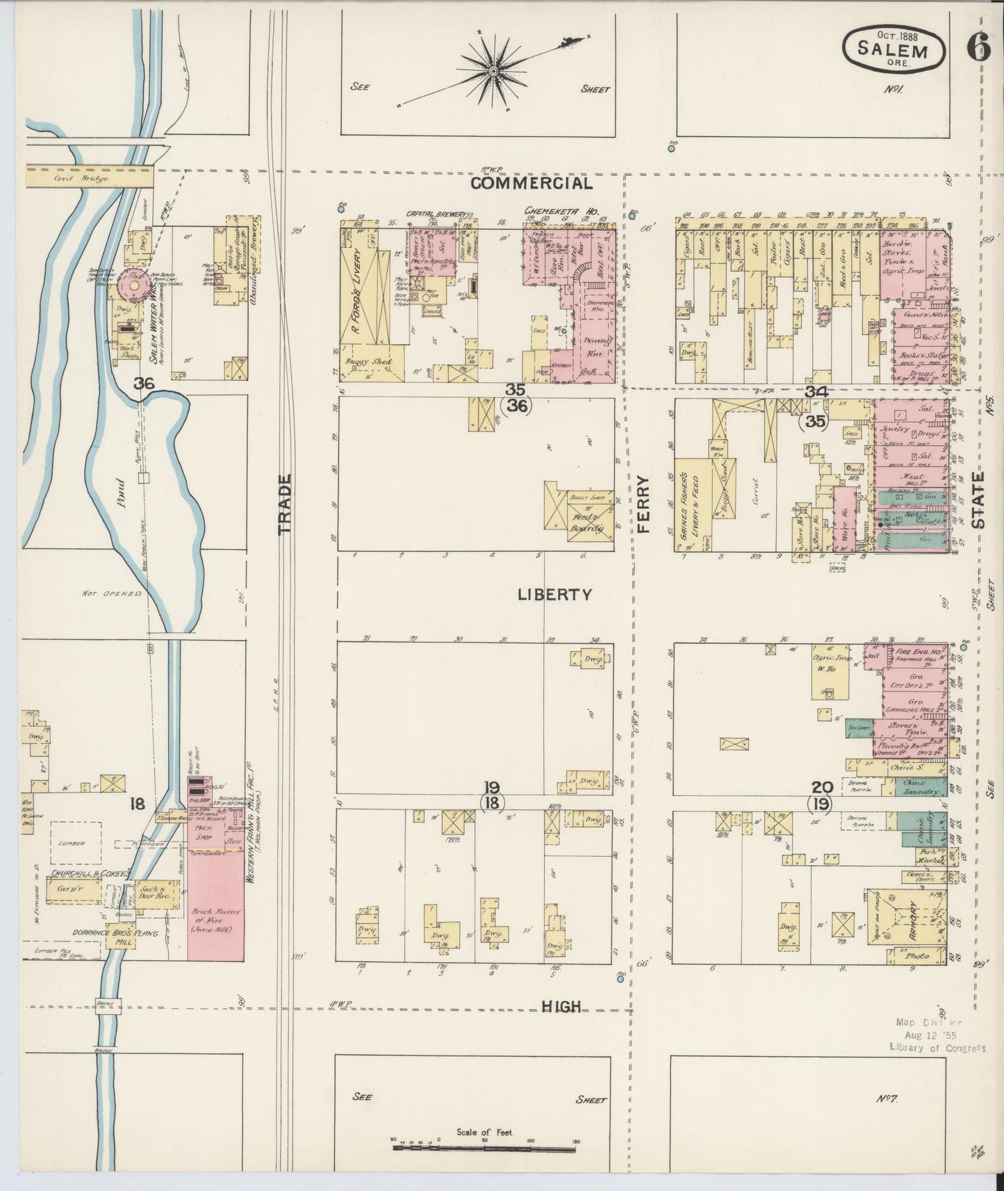 Sanborn Fire Insurance Map from Salem, Marion County, Oregon (1888), Sheet #0006 - Complete Map Set gallery image, historic Sanborn map, vintage wall art, Oregon Oregon