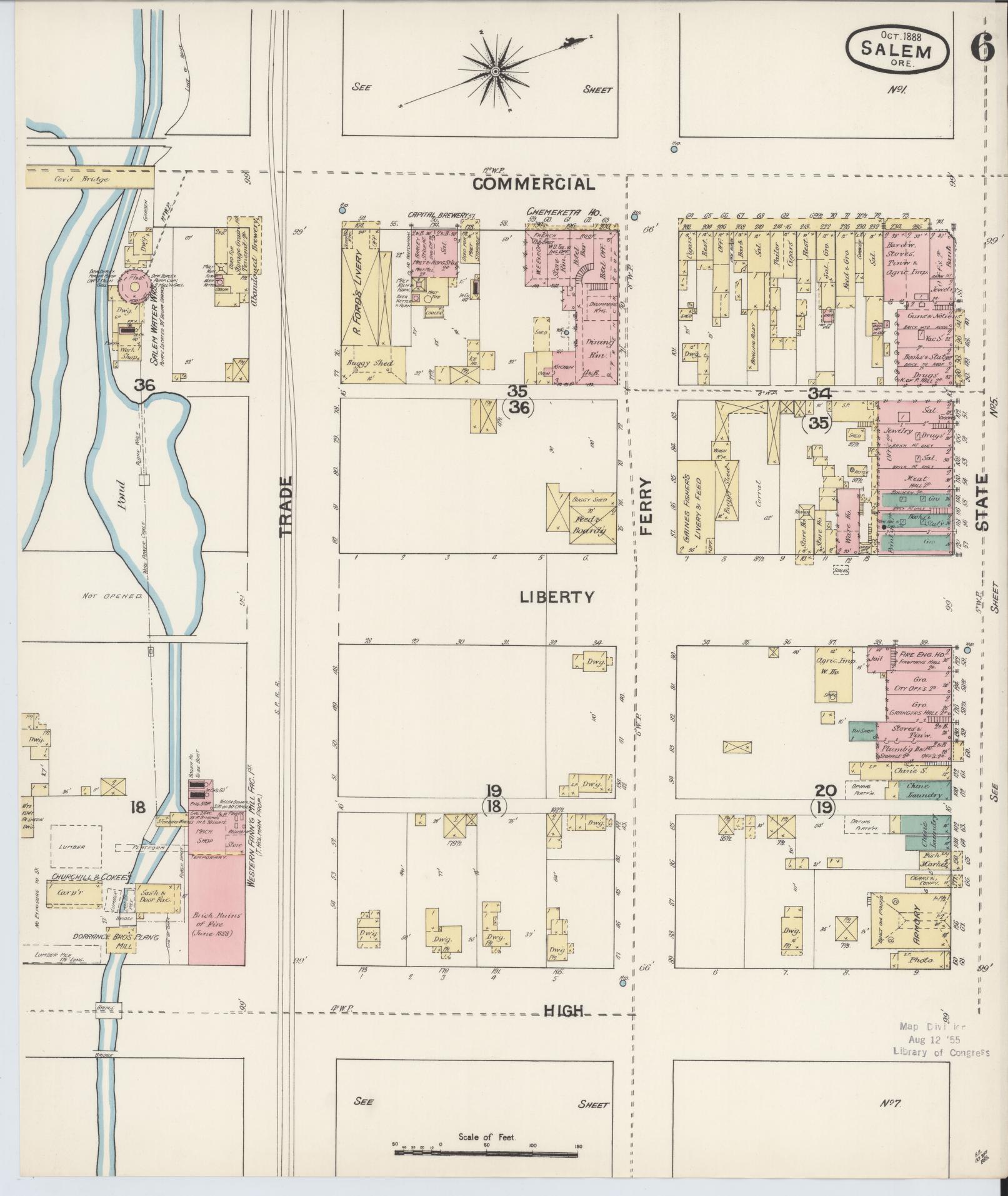 Sanborn Fire Insurance Map from Salem, Marion County, Oregon (1888), Sheet #0006 - Complete Map Set gallery image, historic Sanborn map, vintage wall art, Oregon Oregon
