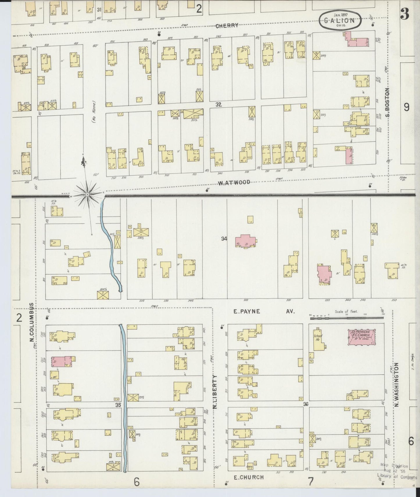 Sanborn Fire Insurance Map from Galion, Crawford County, Ohio (1897), Sheet #0003 - Historic Sanborn Fire Insurance Map Print, vintage old map wall art, antique decor, genealogy gift, Ohio Ohio map