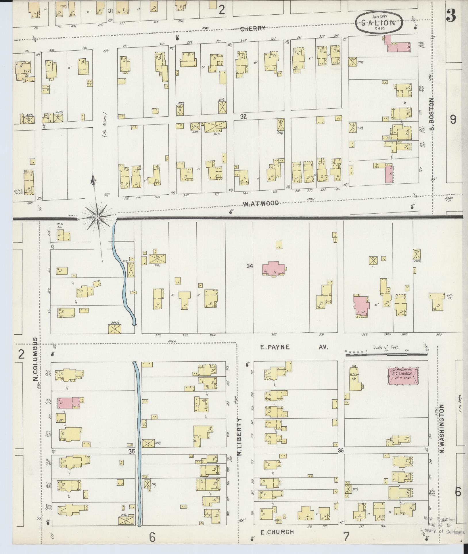 Sanborn Fire Insurance Map from Galion, Crawford County, Ohio (1897), Sheet #0003 - Historic Sanborn Fire Insurance Map Print, vintage old map wall art, antique decor, genealogy gift, Ohio Ohio map