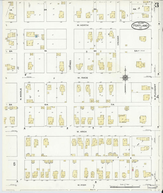 Sanborn Fire Insurance Map from Portland, Jay County, Indiana (1910), Sheet #0003 - Historic Sanborn Fire Insurance Map Print, vintage old map wall art, antique decor, genealogy gift, Indiana Indiana map