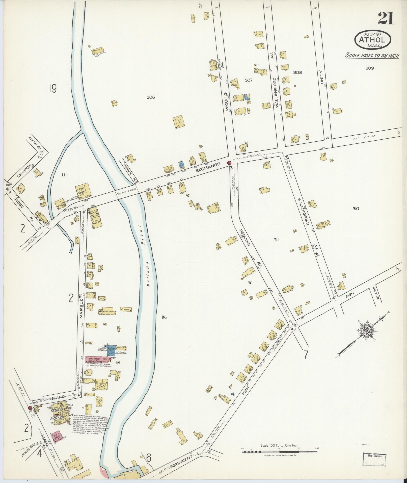 Sanborn Fire Insurance Map from Athol, Worcester County, Massachusetts (1917), Sheet #0021 - Complete Map Set gallery image, historic Sanborn map, vintage wall art, Massachusetts Massachusetts