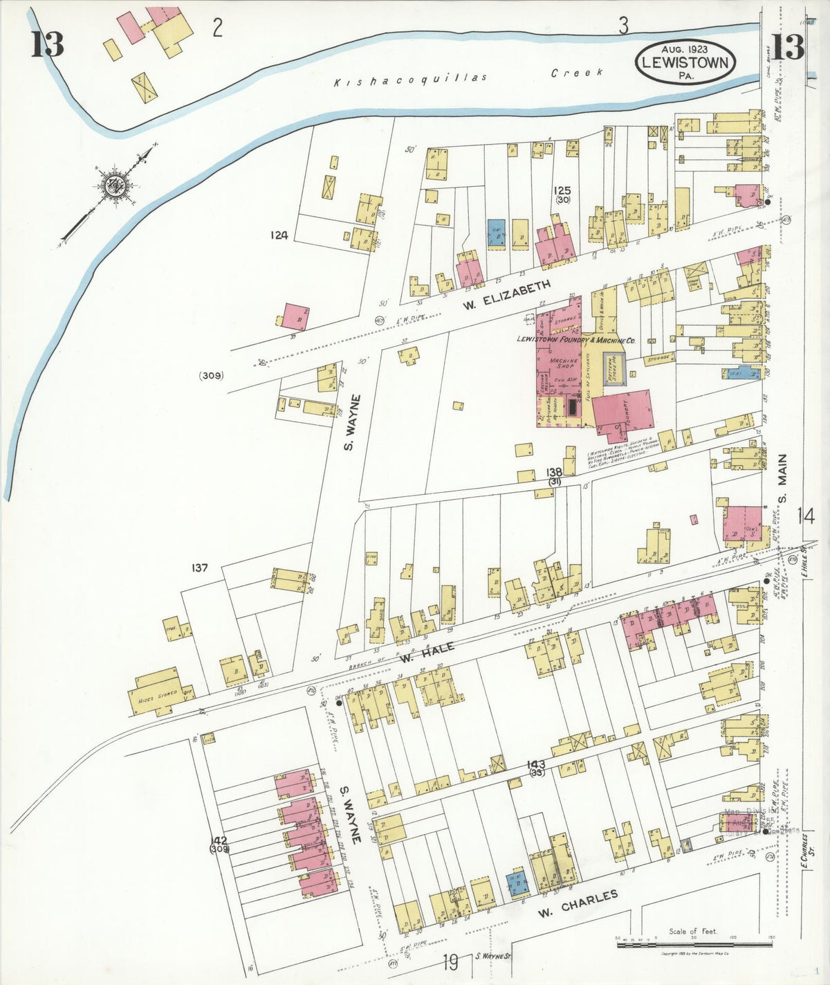 Sanborn Fire Insurance Map from Lewistown, Mifflin County, Pennsylvania (1923), Sheet #0013 - Complete Map Set gallery image, historic Sanborn map, vintage wall art, Pennsylvania Pennsylvania