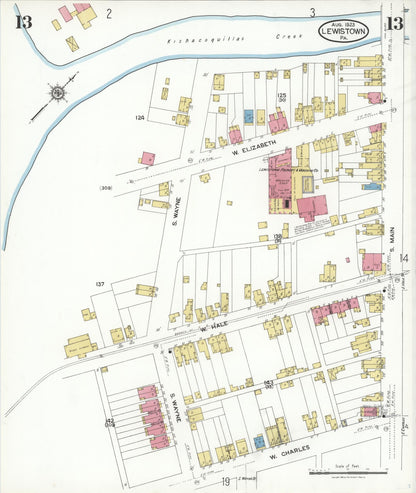 Sanborn Fire Insurance Map from Lewistown, Mifflin County, Pennsylvania (1923), Sheet #0013 - Complete Map Set gallery image, historic Sanborn map, vintage wall art, Pennsylvania Pennsylvania