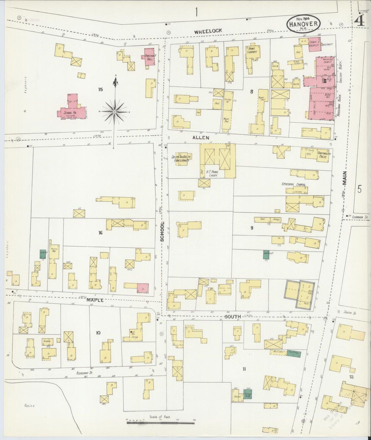 Sanborn Fire Insurance Map from Hanover, Grafton County, New Hampshire (1904), Sheet #0004 - Complete Map Set gallery image, historic Sanborn map, vintage wall art, New Hampshire New Hampshire