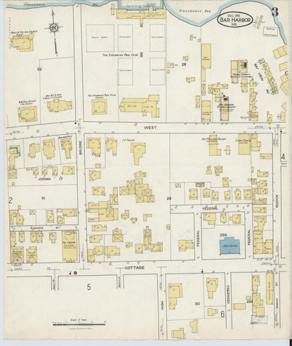 Sanborn Fire Insurance Map from Bar Harbor, Hancock County, Maine (1916), Sheet #0003 - Complete Map Set gallery image, historic Sanborn map, vintage wall art, Maine Maine