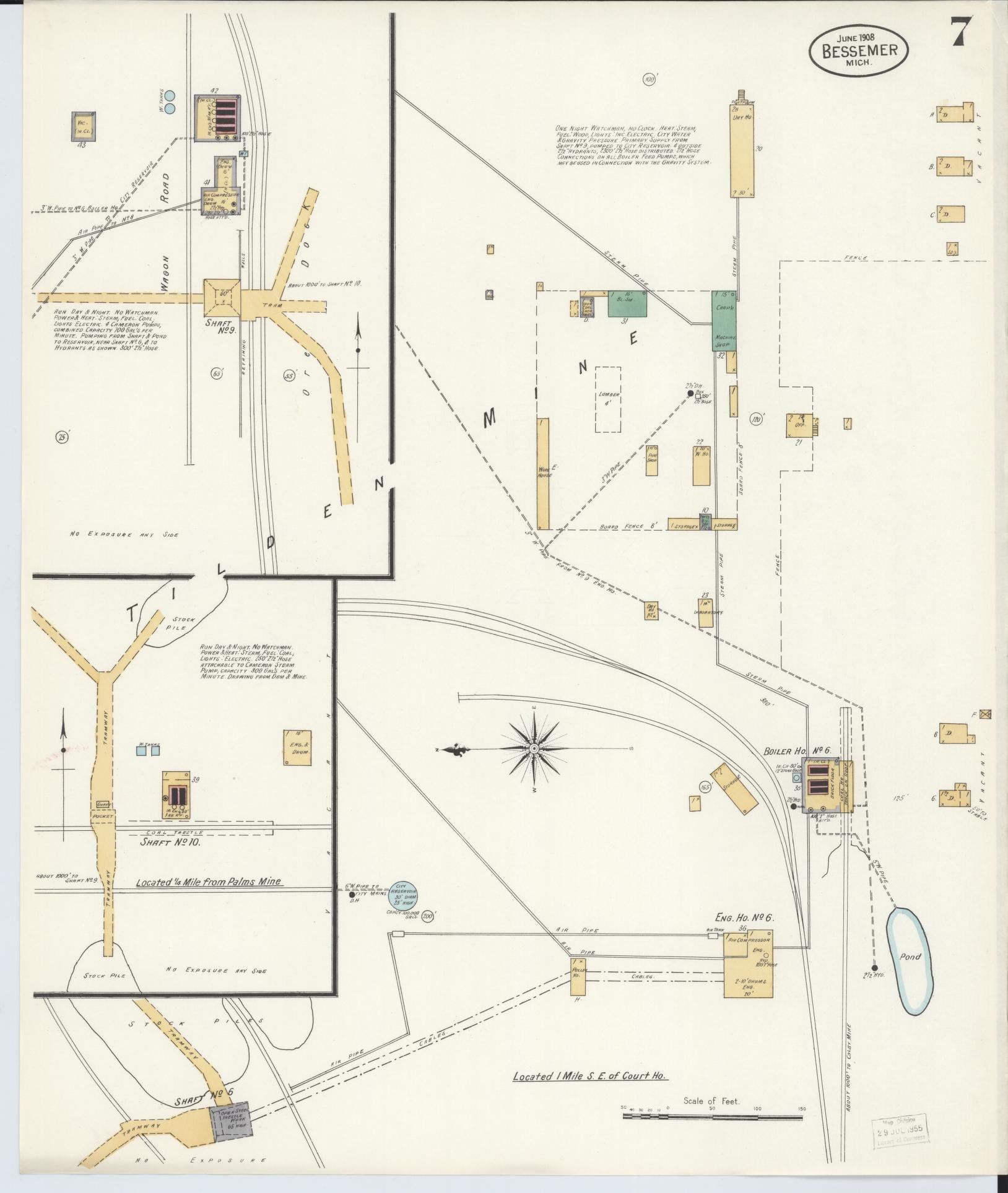 Sanborn Fire Insurance Map from Bessemer, Gogebic County, Michigan (1908), Sheet #0007 - Complete Map Set gallery image, historic Sanborn map, vintage wall art, Michigan Michigan
