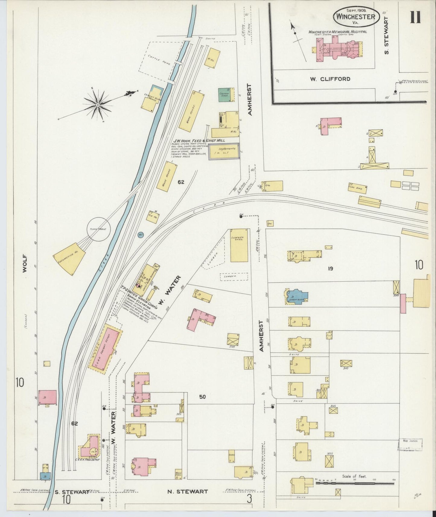 Sanborn Fire Insurance Map from Winchester, Independent Cities, Virginia (1908), Sheet #0011 - Complete Map Set gallery image, historic Sanborn map, vintage wall art, Virginia Virginia