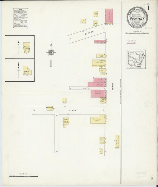 Sanborn Fire Insurance Map from Parkdale, Ashley County, Arkansas (1913), Sheet #0001 - Historic Sanborn Fire Insurance Map Print, vintage old map wall art, antique decor, genealogy gift, Arkansas Arkansas map