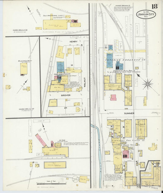 Sanborn Fire Insurance Map from Johnson City, Washington County, Tennessee (1908), Sheet #0018 - Historic Sanborn Fire Insurance Map Print, vintage old map wall art, antique decor, genealogy gift, Tennessee Tennessee map