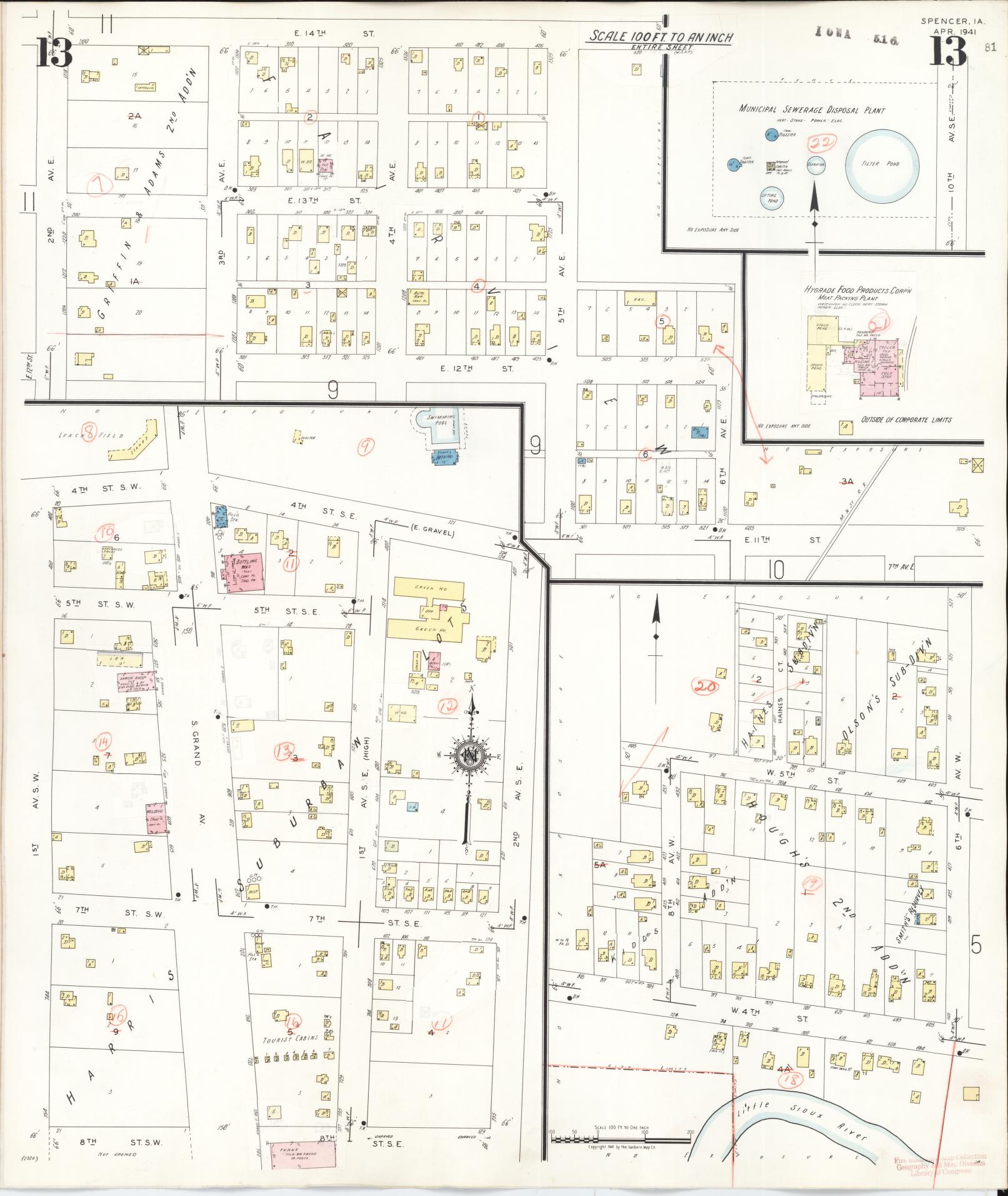 Sanborn Fire Insurance Map from Spencer, Clay County, Iowa (1946), Sheet #0013 - Historic Sanborn Fire Insurance Map Print, vintage old map wall art