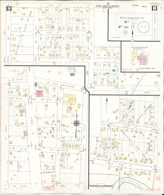 Sanborn Fire Insurance Map from Spencer, Clay County, Iowa (1946), Sheet #0013 - Historic Sanborn Fire Insurance Map Print, vintage old map wall art