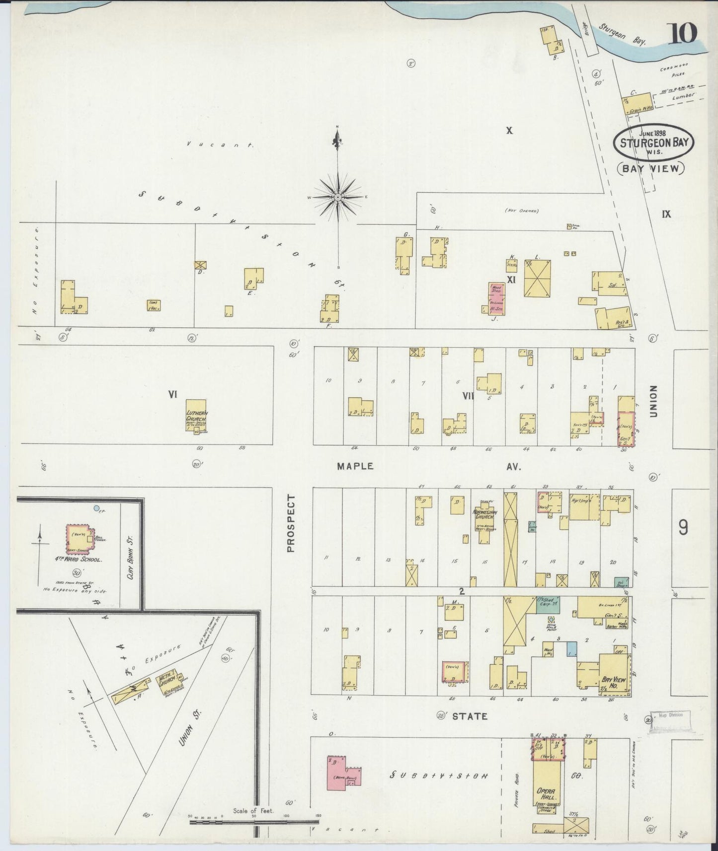 Sanborn Fire Insurance Map from Sturgeon Bay, Door County, Wisconsin (1898), Sheet #0010 - Historic Sanborn Fire Insurance Map Print, vintage old map wall art, antique decor, genealogy gift, Wisconsin Wisconsin map