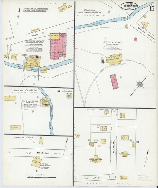 Sanborn Fire Insurance Map from Springfield, Robertson County, Tennessee (1921), Sheet #0017 - Historic Sanborn Fire Insurance Map Print, vintage old map wall art, antique decor, genealogy gift, Tennessee Tennessee map