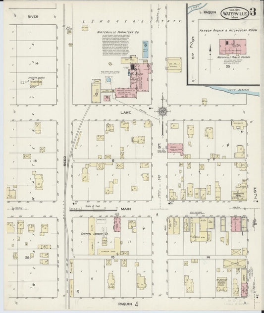 Sanborn Fire Insurance Map from Waterville, Le Sueur County, Minnesota (1914), Sheet #0003 - Historic Sanborn Fire Insurance Map Print, vintage old map wall art, antique decor, genealogy gift, Minnesota Minnesota map