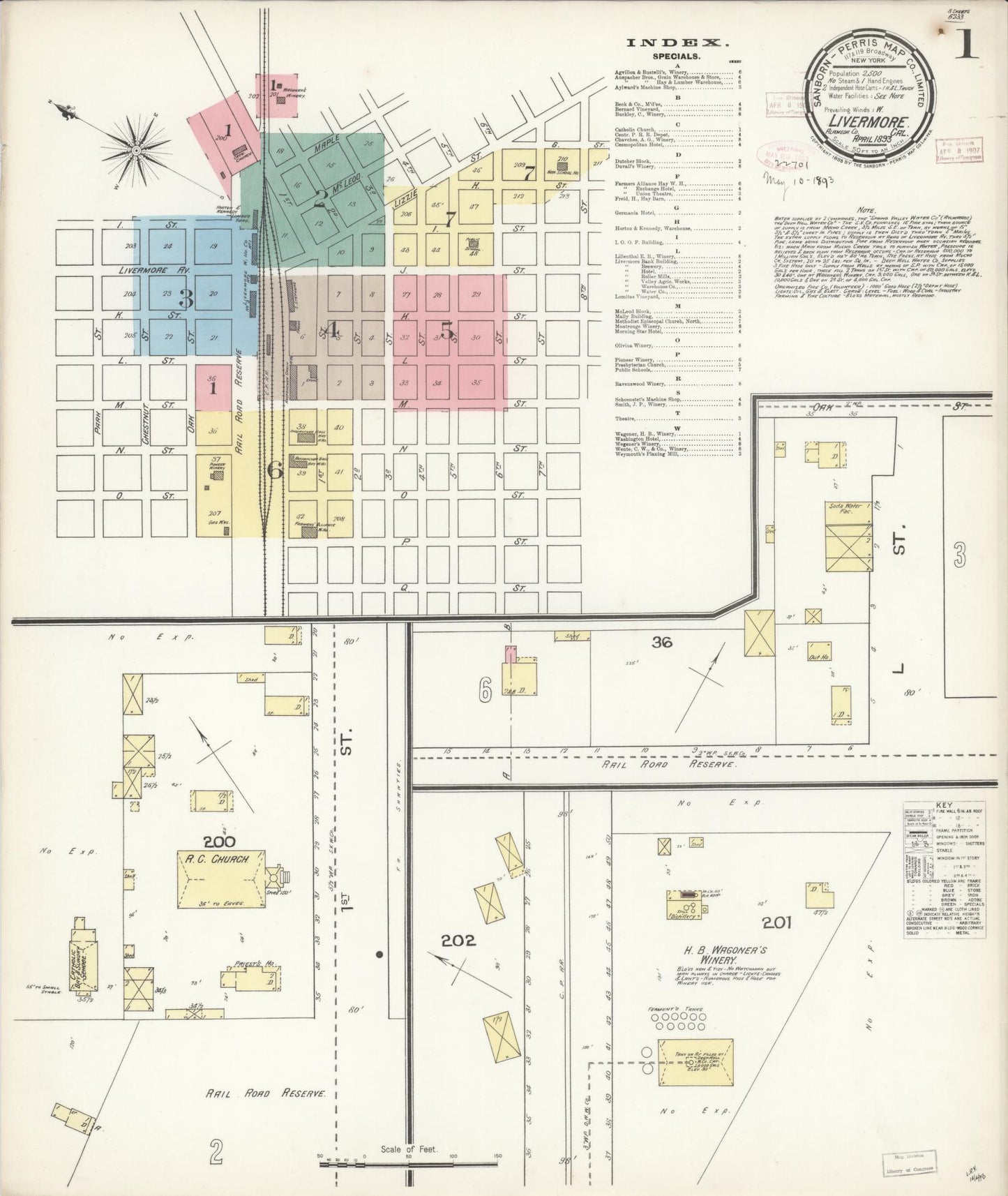 Sanborn Fire Insurance Map from Livermore, Alameda County, California (1893), Sheet #0001 - Complete Map Set gallery image, historic Sanborn map, vintage wall art, California California
