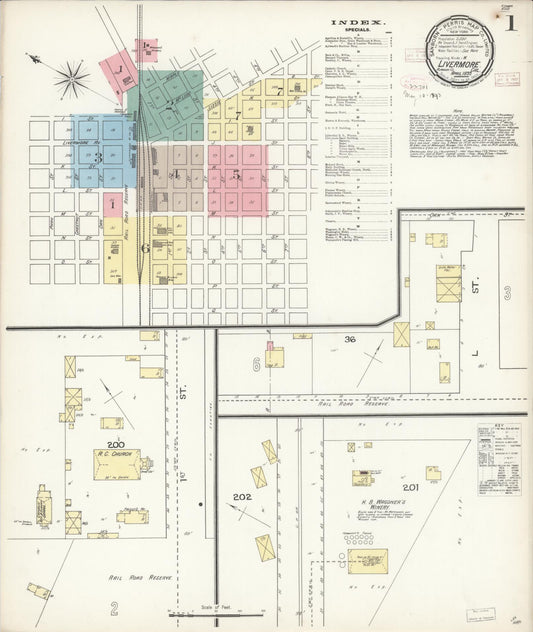 Sanborn Fire Insurance Map from Livermore, Alameda County, California (1893), Sheet #0001 - Complete Map Set gallery image, historic Sanborn map, vintage wall art, California California