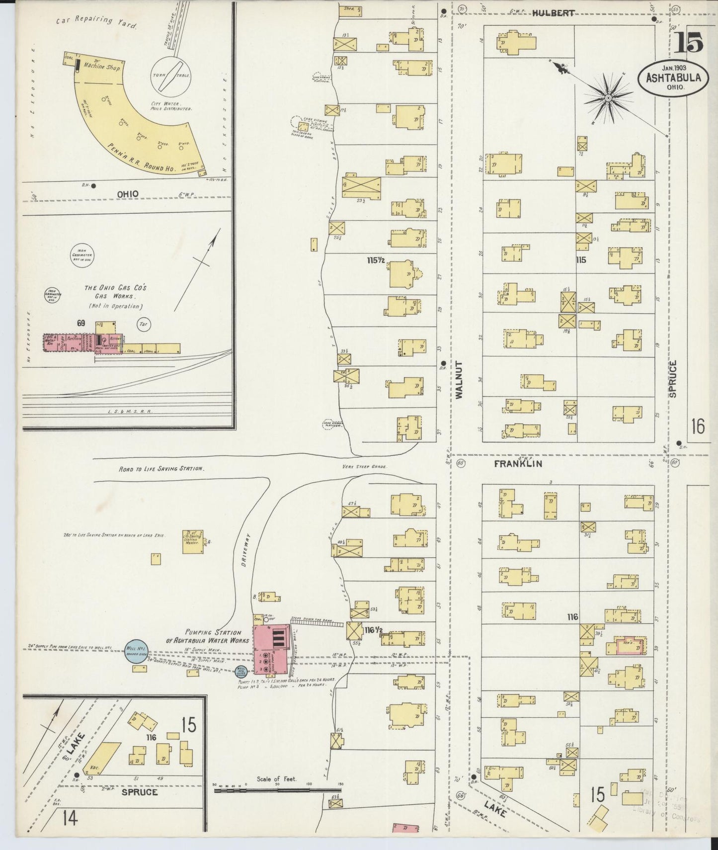 Sanborn Fire Insurance Map from Ashtabula, Ashtabula County, Ohio (1903), Sheet #0015 - Historic Sanborn Fire Insurance Map Print, vintage old map wall art, antique decor, genealogy gift, Ohio Ohio map