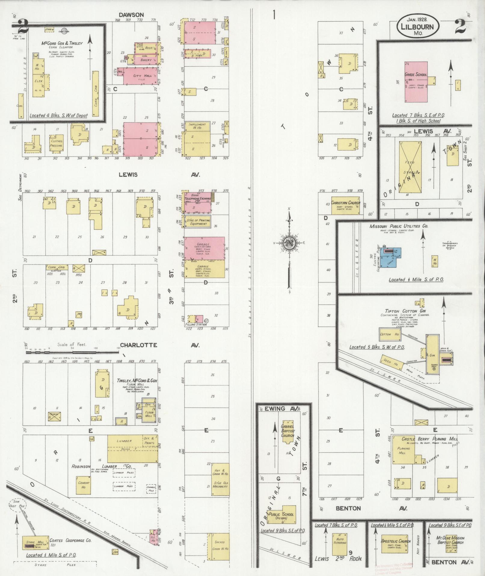 Sanborn Fire Insurance Map from Lilbourn, New Madrid County, Missouri (1928), Sheet #0002 - Historic Sanborn Fire Insurance Map Print, vintage old map wall art, antique decor, genealogy gift, Missouri Missouri map