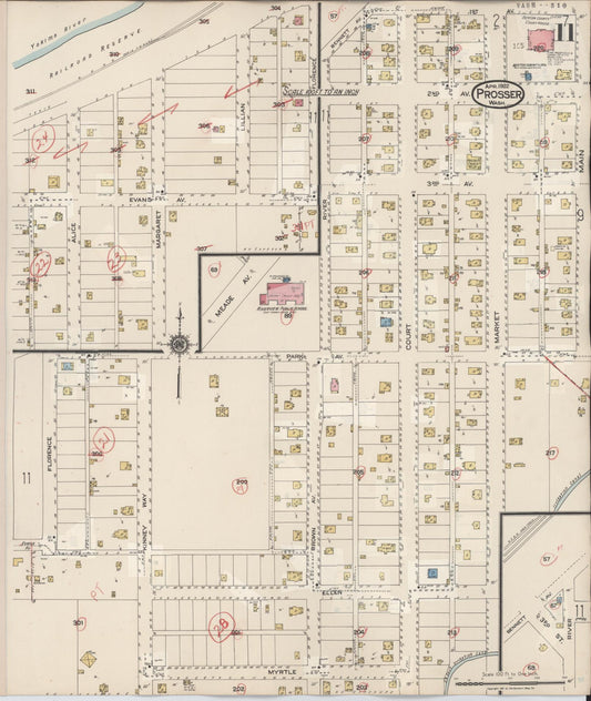 Sanborn Fire Insurance Map from Prosser, Benton County, Washington (1944), Sheet #0011 - Historic Sanborn Fire Insurance Map Print, vintage old map wall art, antique decor, genealogy gift, Washington Washington map