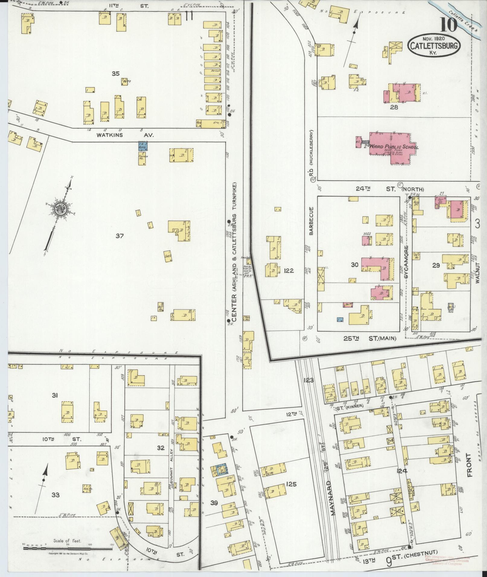 Sanborn Fire Insurance Map from Catlettsburg, Boyd County, Kentucky (1920), Sheet #0010 - Complete Map Set gallery image, historic Sanborn map, vintage wall art, Kentucky Kentucky