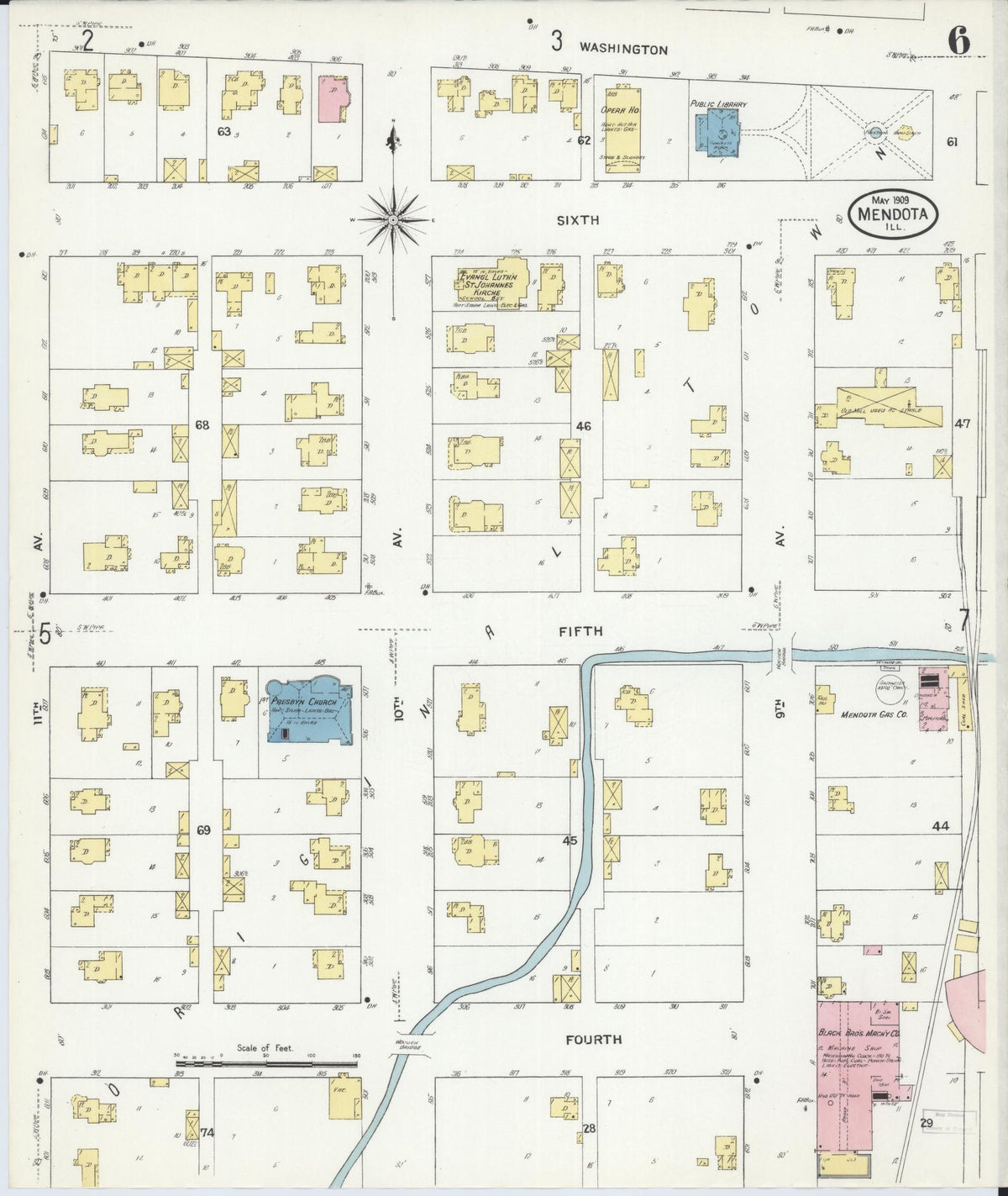 Sanborn Fire Insurance Map from Mendota, La Salle County, Illinois (1909), Sheet #0006 - Complete Map Set gallery image, historic Sanborn map, vintage wall art, Illinois Illinois